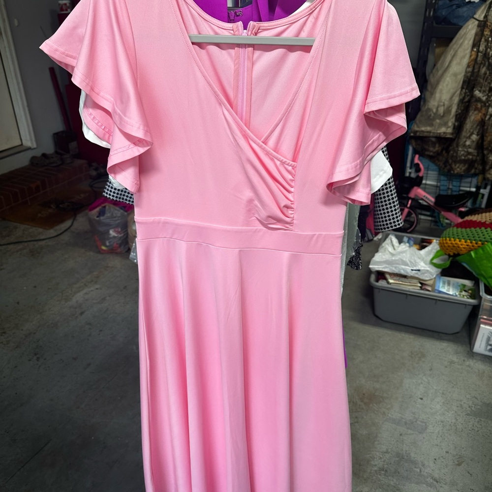 Elegant Pink Flutter Sleeve Dress